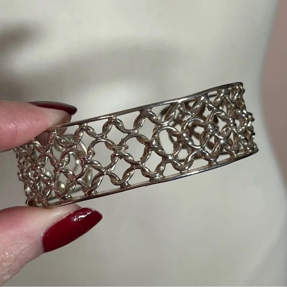 Vintage .925 sterling silver southwestern Woven Wide cuff Bracelet